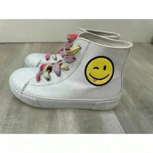 Sugar & Jade Girl's Happy Winky Face Hi Top Canvas Sneakers White‎ Size 1